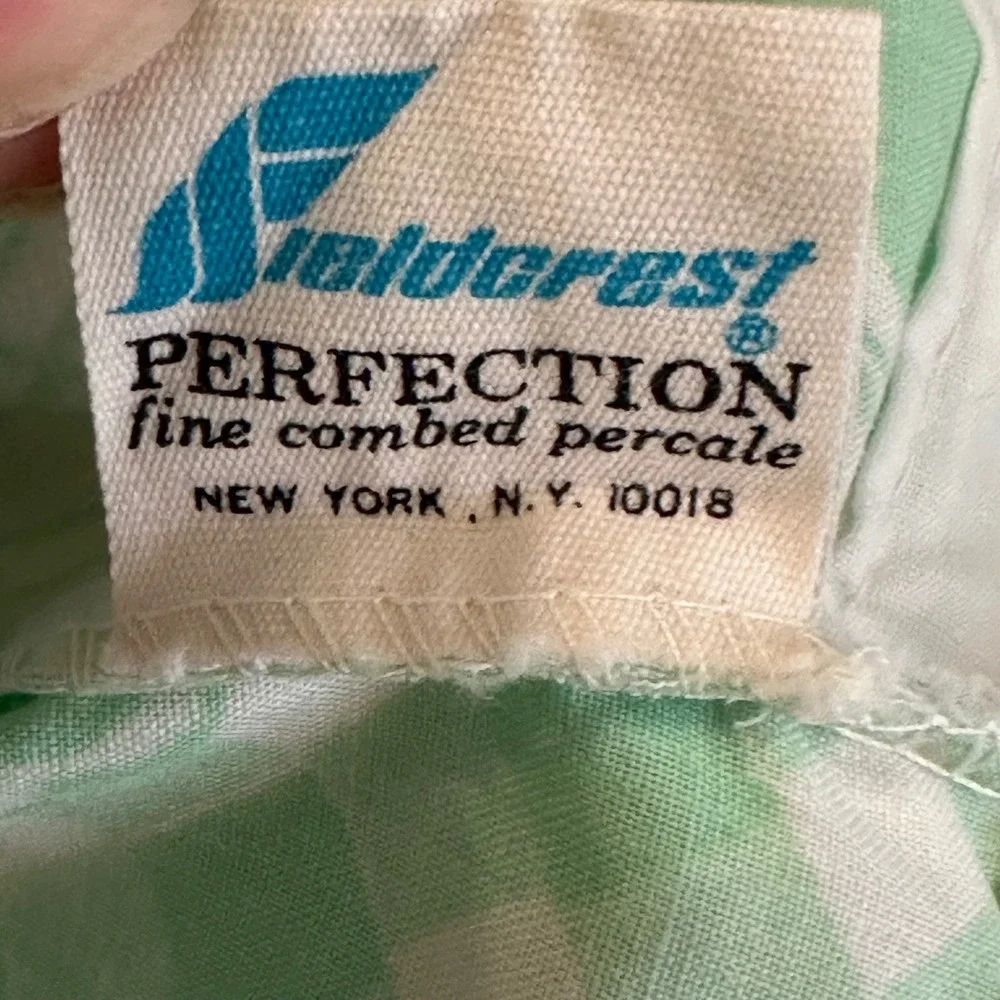 Fieldcrest‎ Sheet Set Queen Green White Gingham Excellent Vintage Lace Trim USA